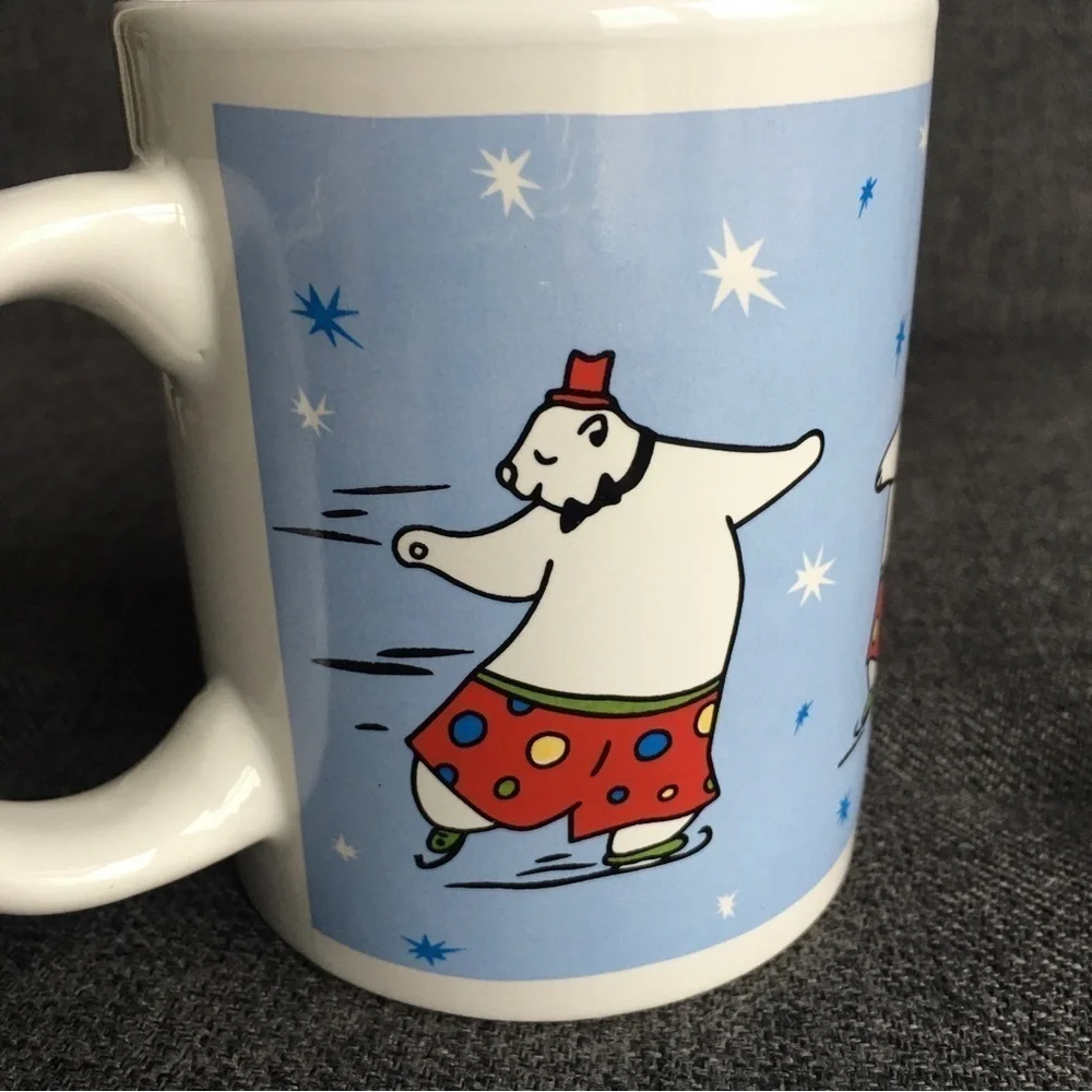 Ice Skating Bears Coffee Mug, Blue, White, 12 oz